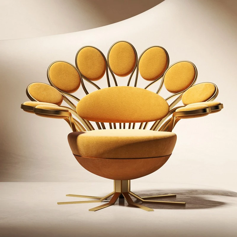 

Light Luxury Special-shaped Art Chair Stainless Steel Peacock Open Screen Chair Lobby Living Room Creative Fan Leisure Chair