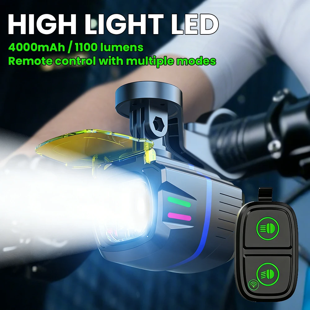 AliExpress NONE Highlight LED Cycling Light Type-C Rechargeable Bike Lamp Aluminum Alloy Wireless Remote Control Bicycle Headlight for Scooter