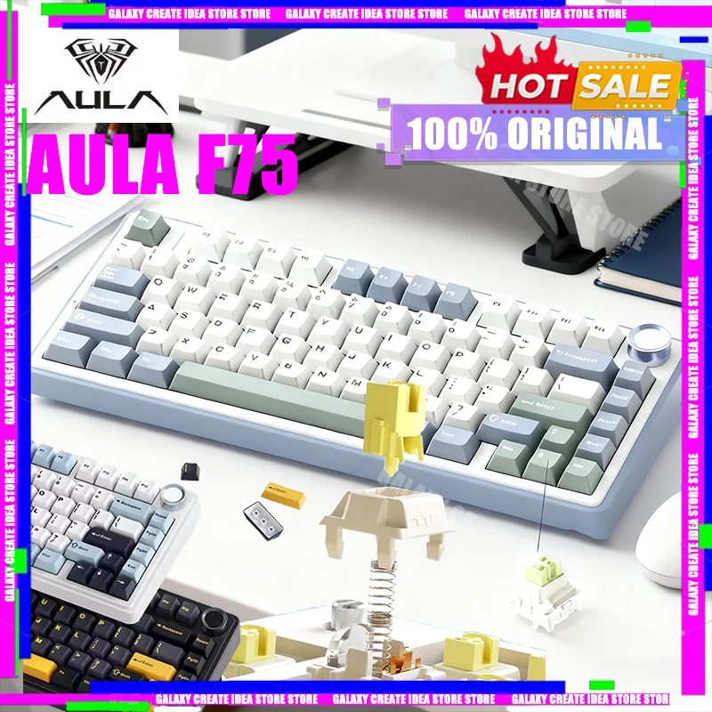 

AULA F75 MAX 2.4G Wireless/Bluetooth/Wired Gaming Mechanical Keyboard Hot-Swap RGB 75% 81 Keys Office Keyboard with TFT Screen