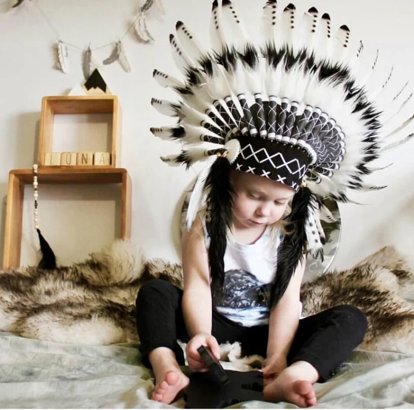 INS Indian Chief Feather Headdress Child Feather Flower Headdress Hat Baby Photography Props Decoration Garland Party Decor