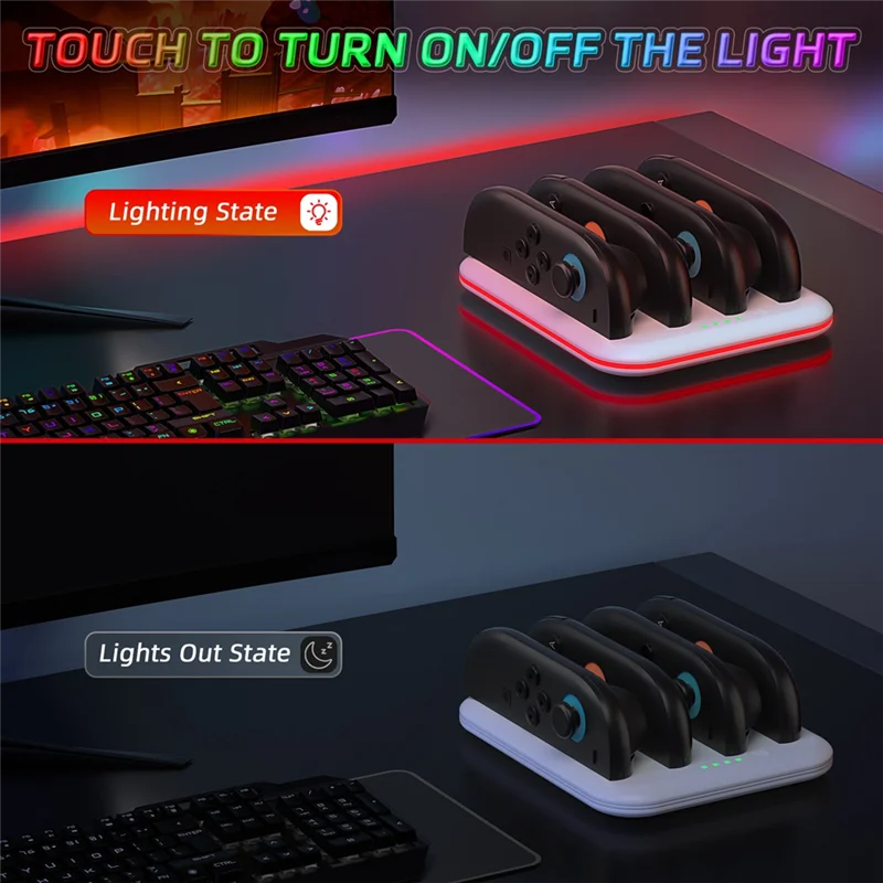 

B04C-Charging Base For Joy Con Switch Control Charging Base For Joy Con Switch 2 Handle Quad Charging Base With LED Light White