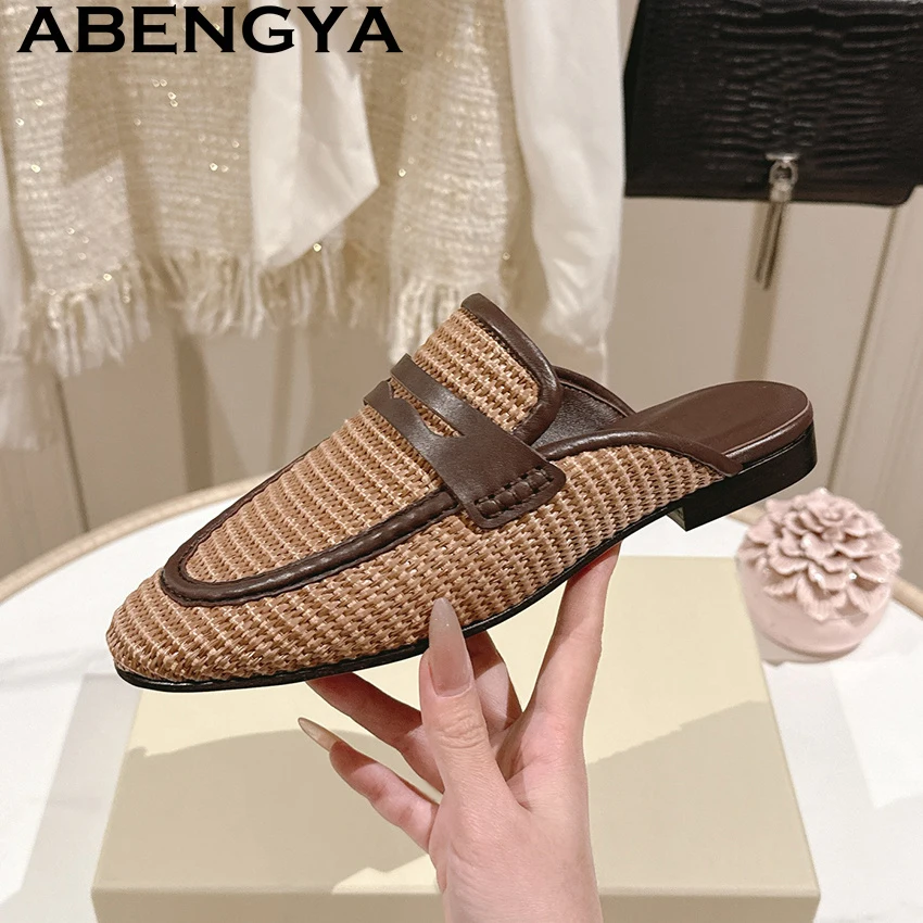 

Vine Grass Weave Round Wrap Toe loafers Flat Slippers Women Casual Comfort loafers Slippers Summer Fashion Walk Flat Shoes Woman