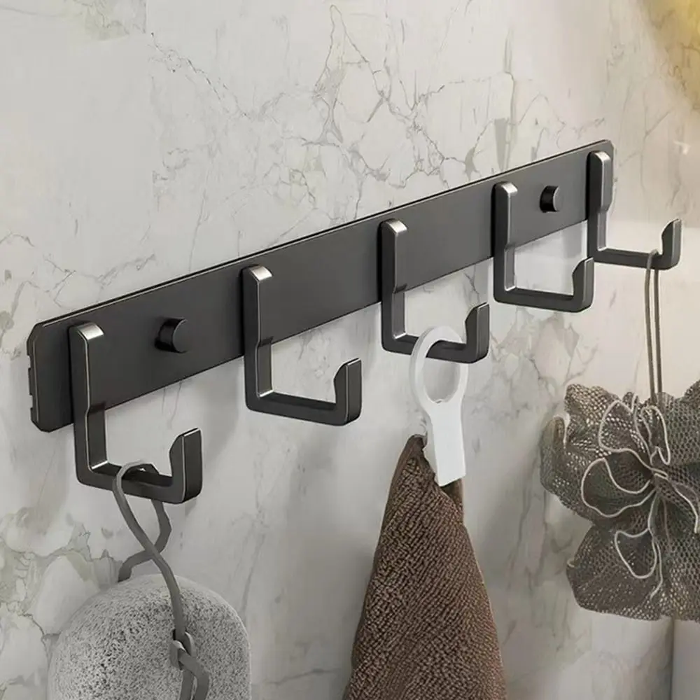 Black/White/Grey Space Aluminum Row Hook Wall Hanging Strong Adhesive Towels Robe Hook Save Space Heavy Duty