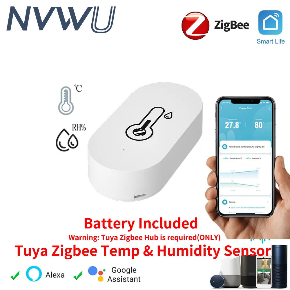 

Tuya Zigbee Smart Temperature Humidity Sensor Indoor Hygrometer Controller Monitoring Work with Smart Speaker Alexa Google Home