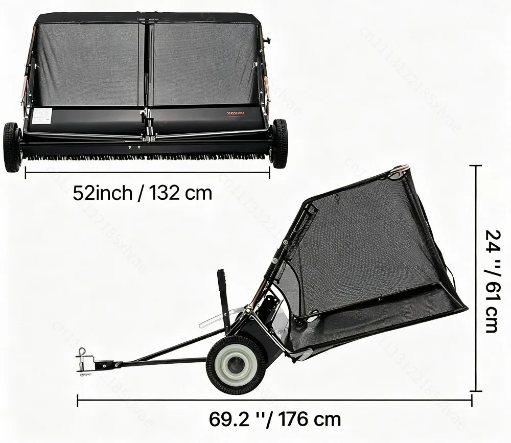 For 52 Inch Heavy Duty Towable Lawn Sweeper, Adjustable Height High Speed Brush Fast Collect for ATV UTV Garden Tractor