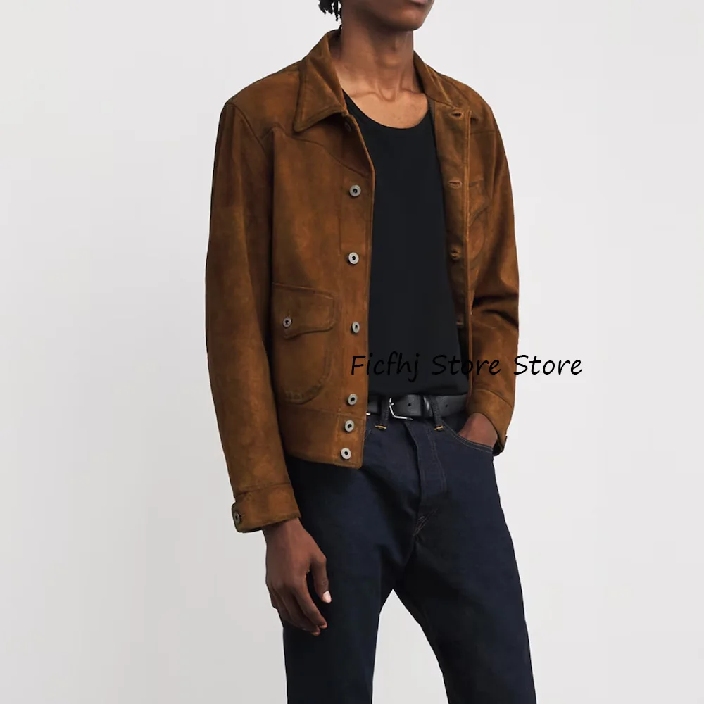 

Мужские пиджаки, куртки высокого качества, замшевая ткань, мужская куртка с лацканами, повседневные городские пиджаки с карманами на пуговицах, однобортные