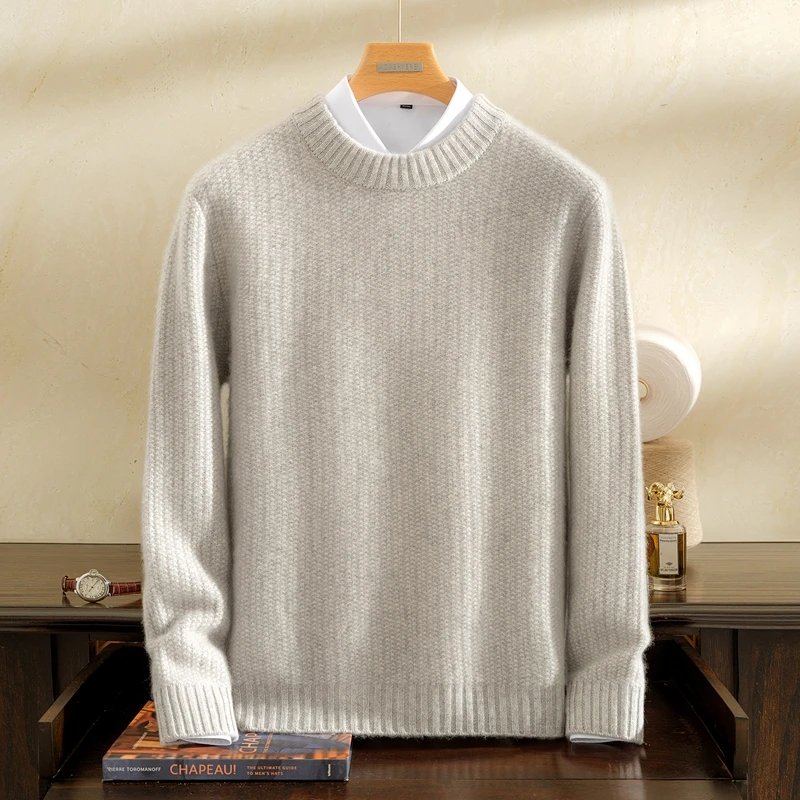 High quality Men 100% Cashmere Sweater Thick O-neck Pullover Knit Autumn Winter Cashmere Knitwear Smart Casual Soft Clothes Top