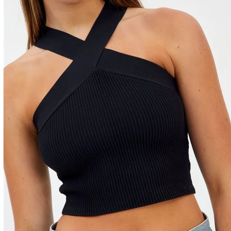 

Sexy Slim Fit Knitted Crop Tank Top Women's Strap Vest ort irt Street Sle Pure Color Spring 2025 Faion Trend