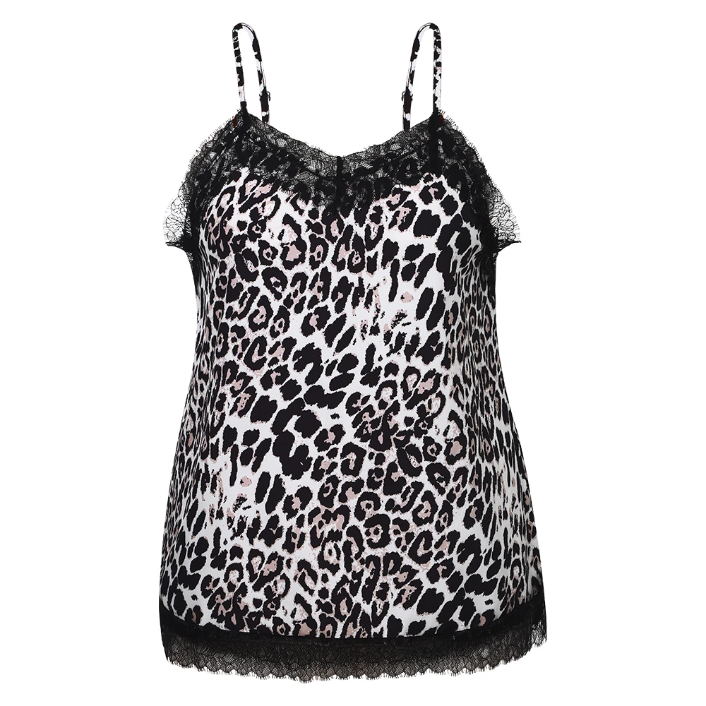 Plus ขนาดผู้หญิง Strappy ลูกไม้ V คอเสือดาว Cami Camisole Tops สุภาพสตรีแขนกุดฤดูร้อน Casual Pullover Tank เสื้อกั๊กขนาด 1XL-5XL