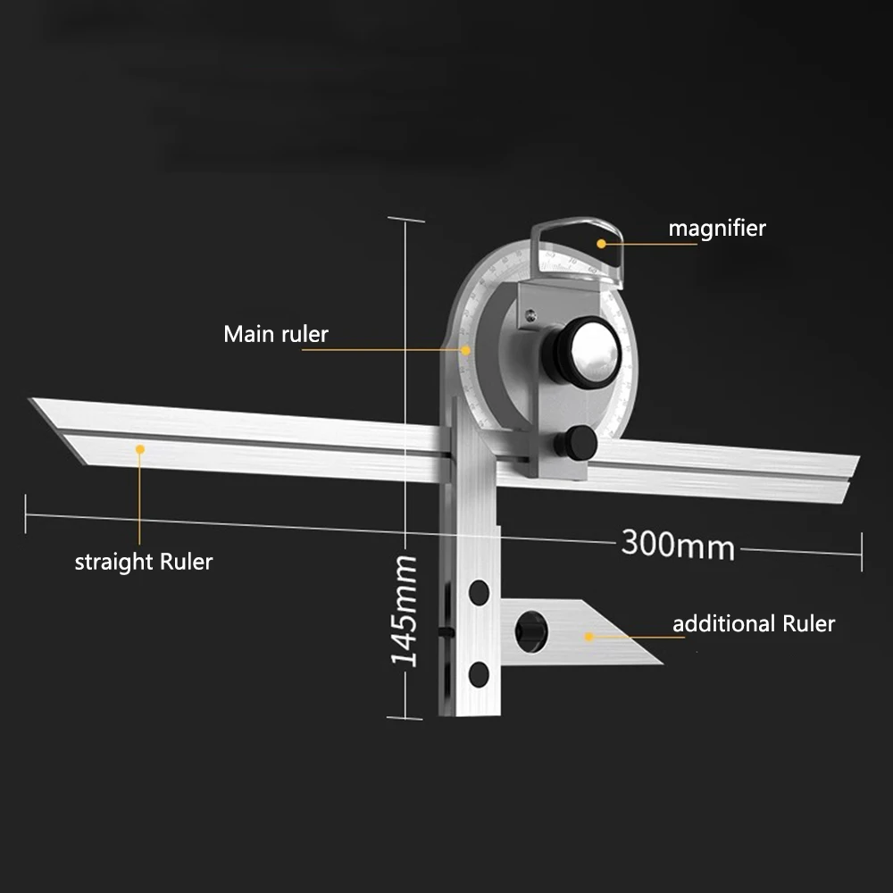 360 Degree Universal Bevel Protractor Angle Finder with Magnifying Glass for Internal And External Angle Measurement Gauge