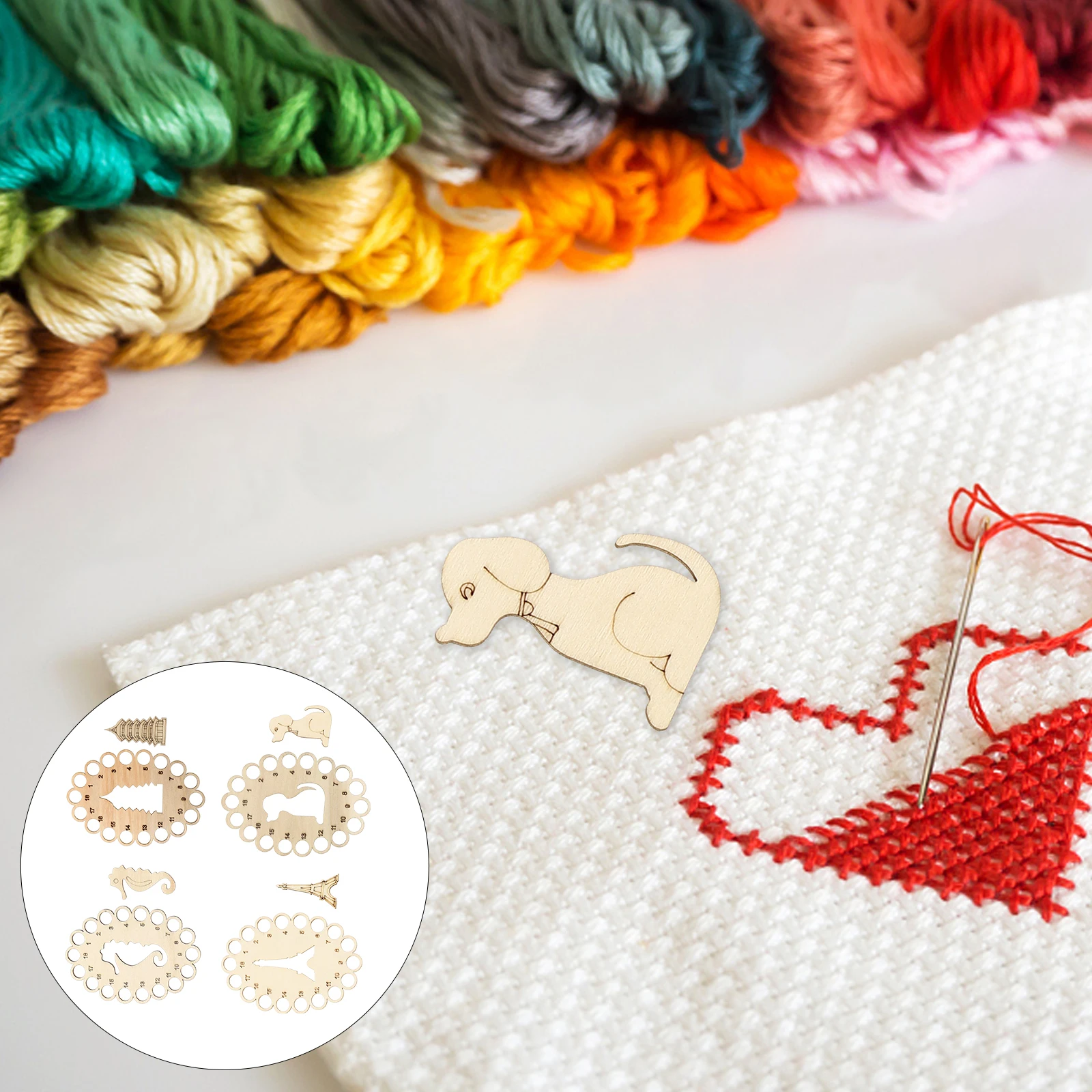 

4pcs Cross Stitch Organizer Kit Wooden Embroidery Floss Storage Plates Compact Sewing Thread Holder Lightweight Durable