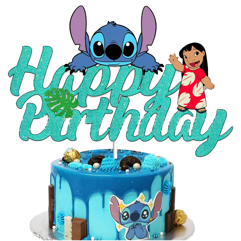 Disney Lilo Stitch Happy Birthday Acrylic Cake Topper Party Decoration Cake Decor Flag Baby Shower Baking DIY Supplies Kids Gift