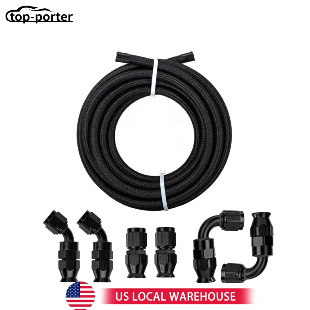 

1 комплект AN4/6/10, нейлоновая оплетка из ПТФЭ, топливная линия, 10 футов, 6 шт., фитинги, комплект шлангов E85, черный