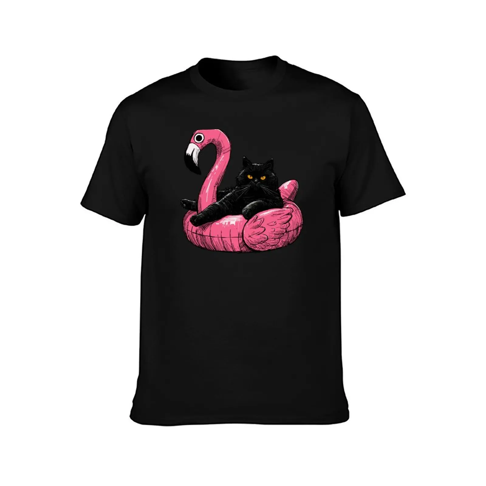 Fat Cat On A Flamingo Floatie T-Shirt Soft Touch Basic Cotton T-Shirt