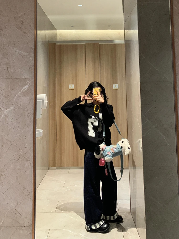 

Американские джинсы в полоску с манжетами в стиле ретро, женские весенне-осенние дизайнерские свободные узкие прямые брюки с высокой талией и широкими штанинами