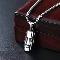 Stainless Steel Titanium Easter Island Moai Human Face Statue Pendant Collar Chains Necklace for Men Women Gift Jewelry