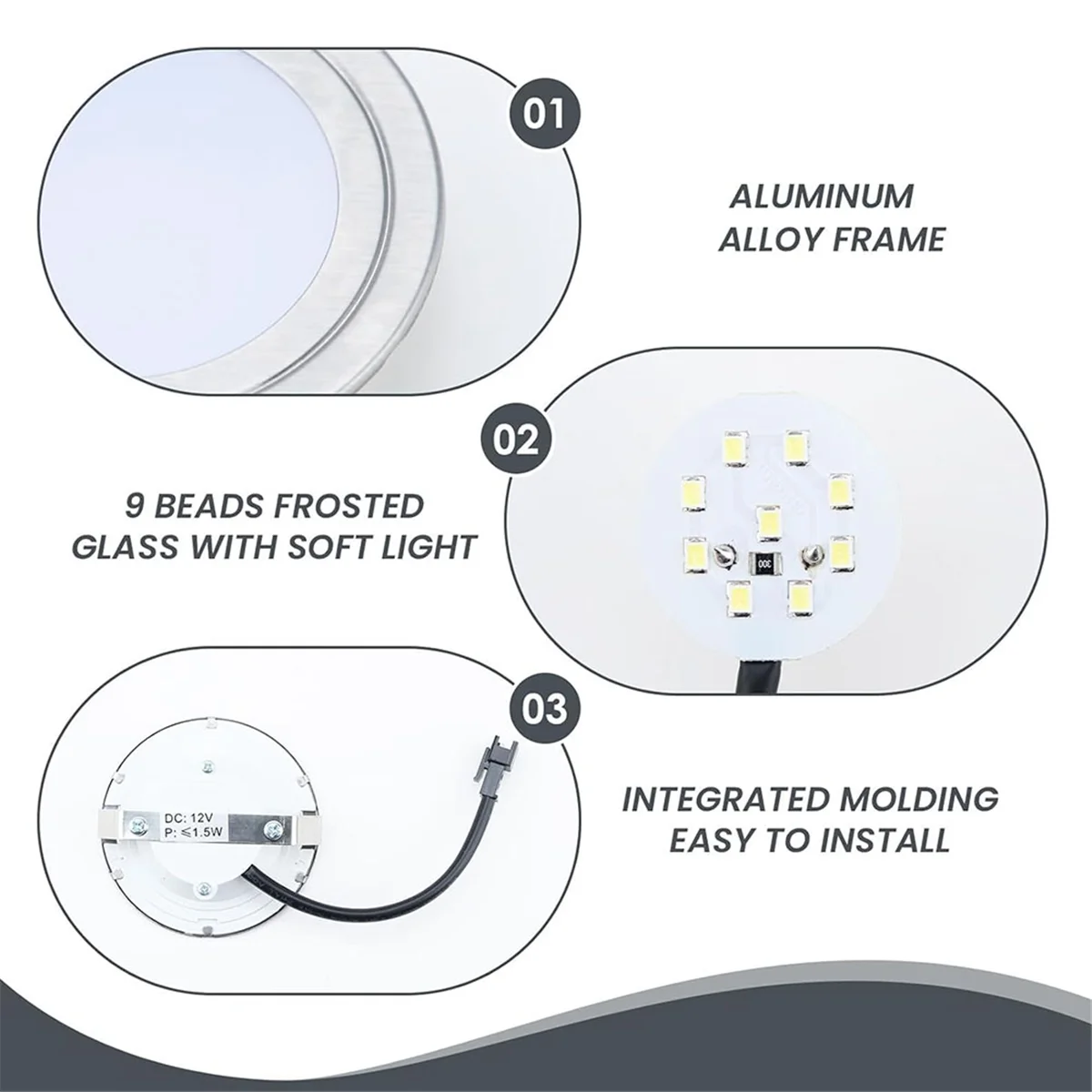 أضواء غطاء محرك السيارة AAA87 12 فولت تيار مستمر 1.5 وات مع مقبس SM، مصباح LED لموقد خزانة الثقب، مصابيح إضاءة غطاء المطبخ الأبيض 2 حزمة
