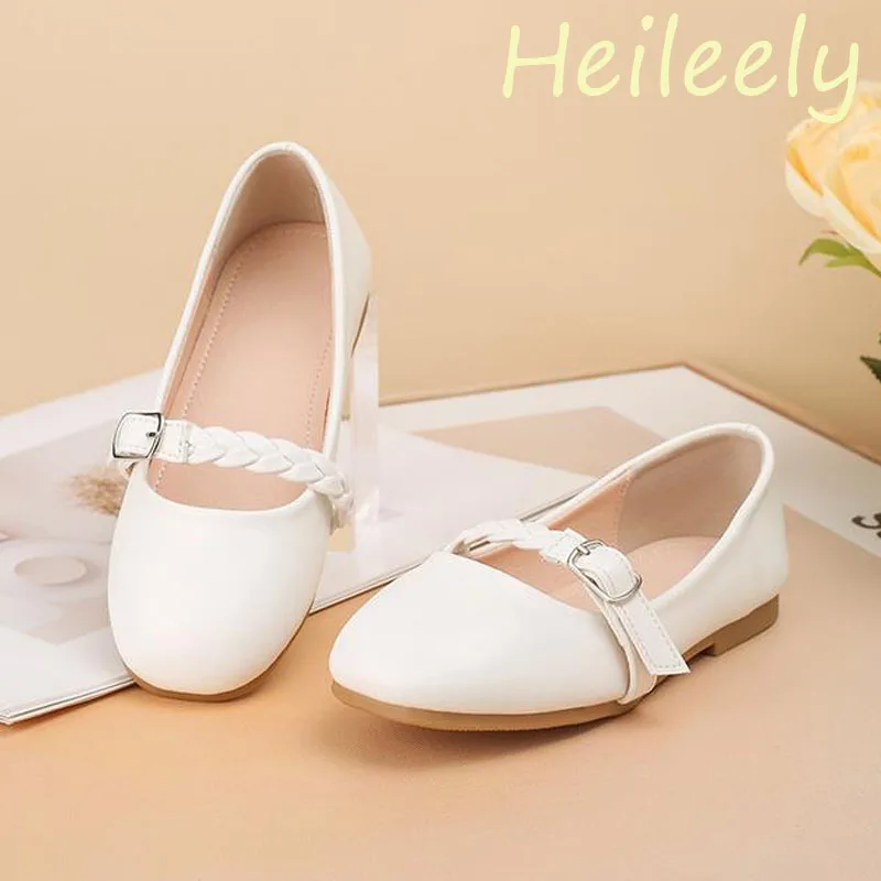 

2024 New Kids Shoes for Girl Round Toe White Color Rubber Buttom Cute Flats 21 22 23