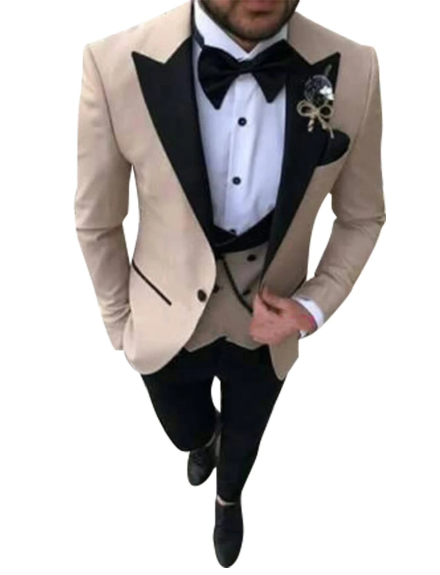 

Men's Suit Peak Lapel One Button Three Pieces Set jacket+vest+pants tuxedos men suits wedding prom suits