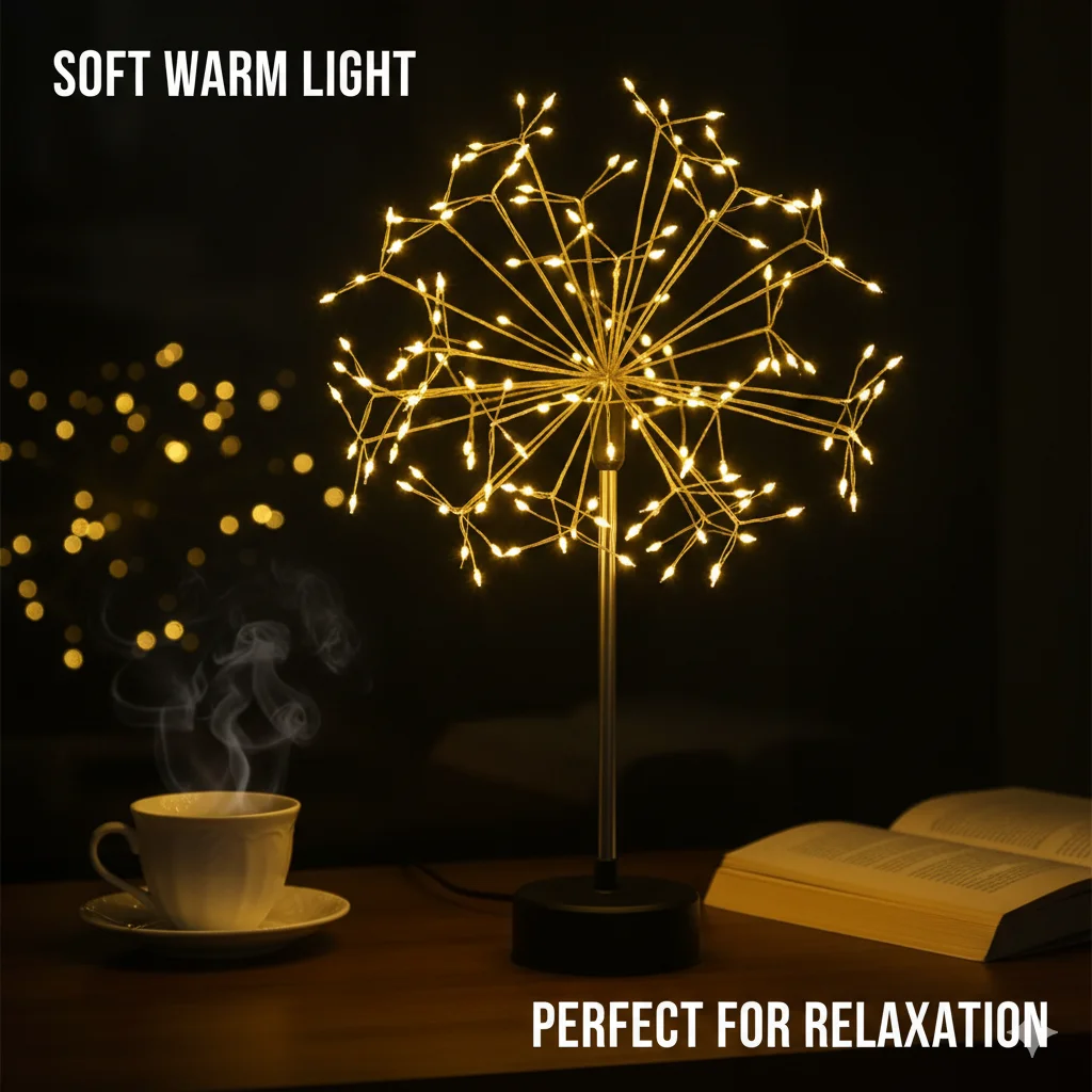 Dandelion Fireworksed LED Desk Lamp Mini Table Light With Remote Control Warm White Bedside Wedding Banquet Party Decor