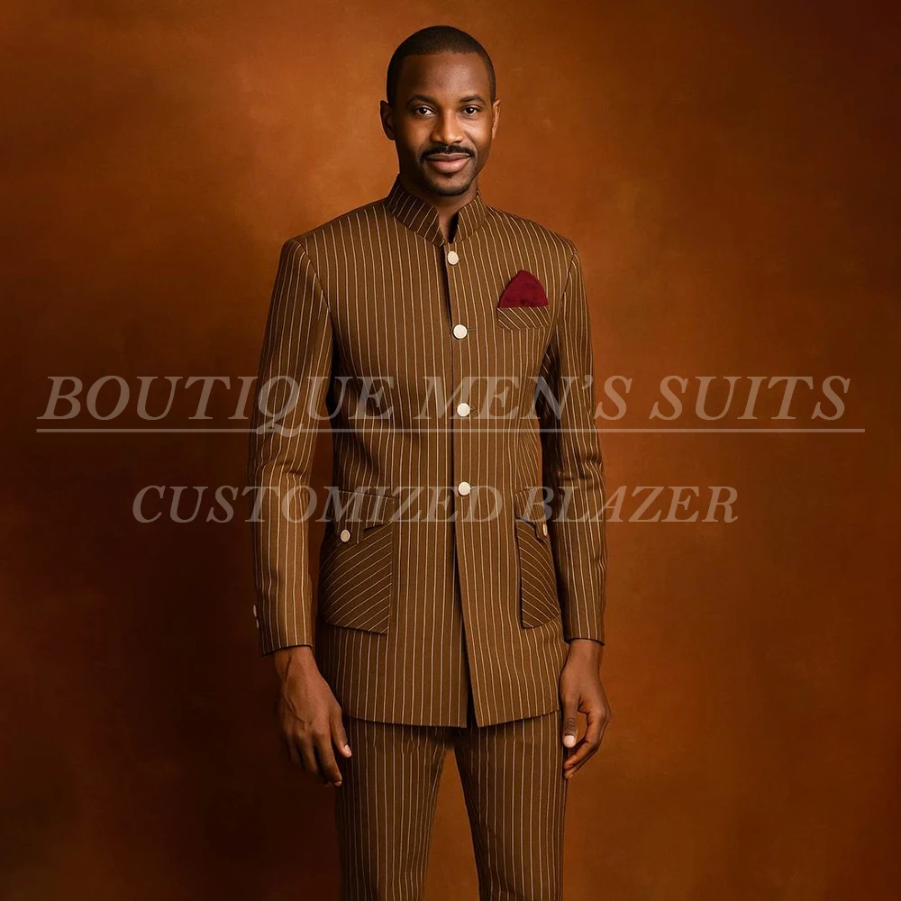 

Мужские костюмы высокого качества в тонкую полоску, однобортный, с лацканами-стойкой, приталенный, комплект из двух предметов, куртка, брюки, индивидуальный мужской костюм