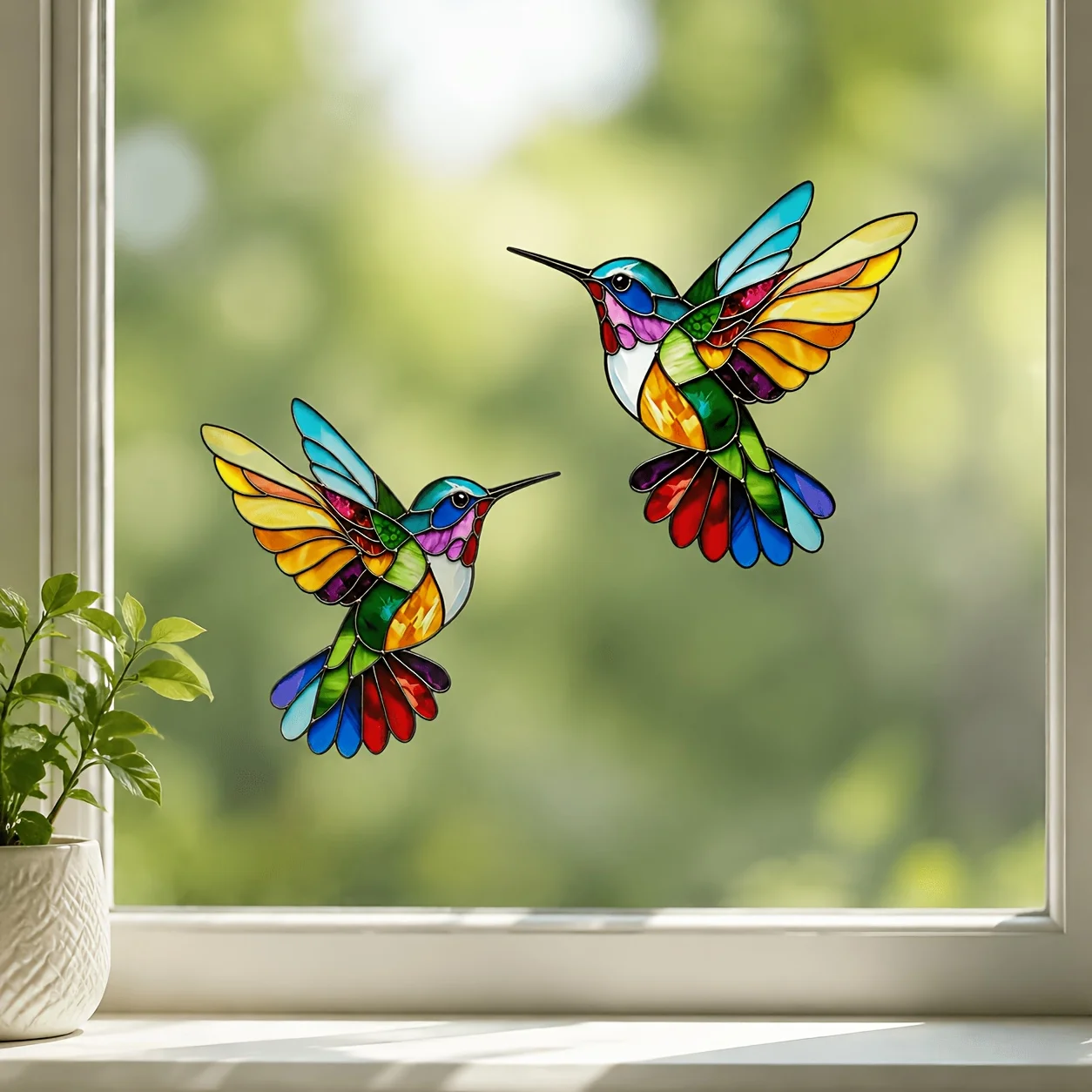 2pcs Little Birds, Colorful Flying Birds Window Clings,No Adhesive Static Adsorption,Sunshine Catcher,Home Garden Glass Stickers