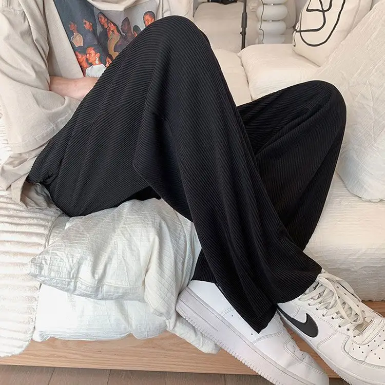 Nuovi pantaloni casual da uomo 2025 drappeggio in seta di ghiaccio gamba dritta allentata Qui Dry gamba larga lunga estiva sottile fibra di poliestere