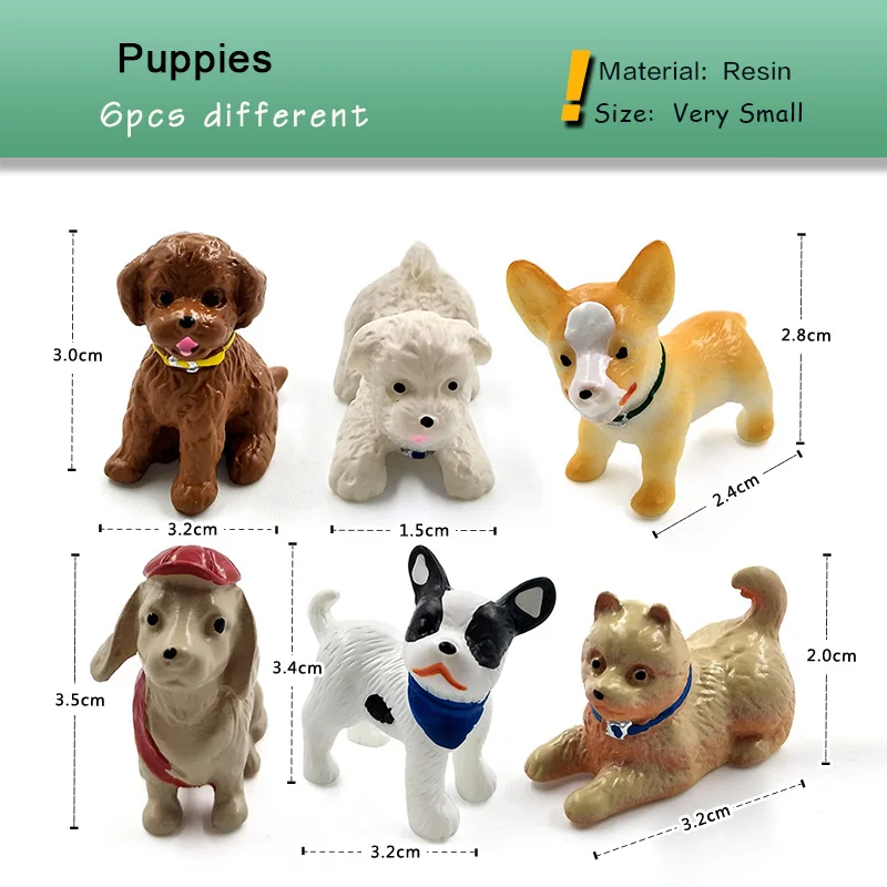 6pcs Little Dog Puppy Miniature Figurine Cartoon Animal Character Fairy Garden Home  Ornament Desk Decoration DIY Accessory