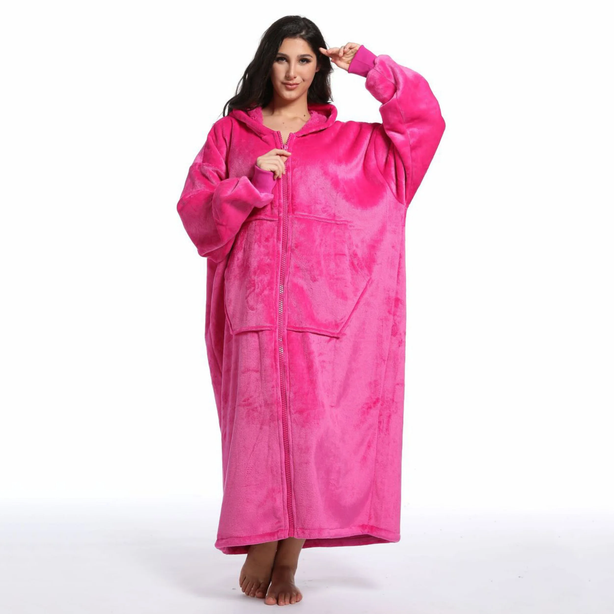 겨울용 남녀 긴 후드 지퍼 잠옷, 커플 스타일, 따뜻함을 위한 두꺼운 안감, 가정용으로 적합