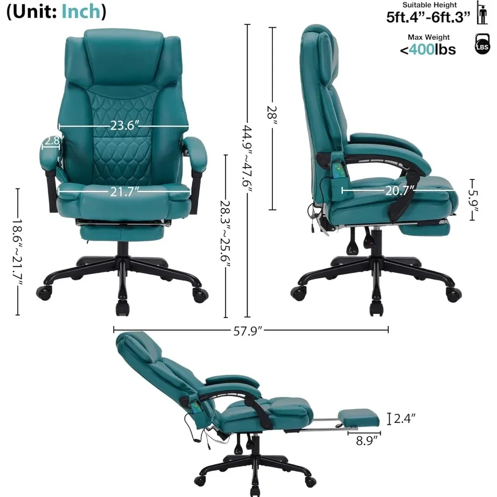 Massage Office Chair with Foot Rest 6 Points Vibration and Heat Home Office Desk Chairs for Heavy People 400lbs Reclining