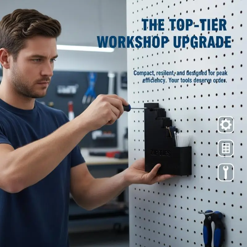 Wall Mounted Zip Tie Organizer 6 Size Graduated Slots Durable Storage Rack for Workshop Garage Home Organization