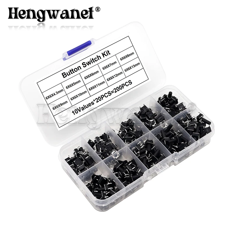 10 models 6*6 Tact Switch Tactile Push Button Switch Kit Height 4.3MM 5MM-13MM DIP 4Pin Micro 6X6 Key Switch For Arduino