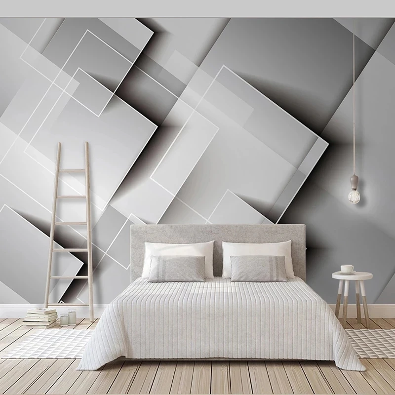 Customized Wallpaper Modern Geometric Gradual Change Square Splicing Grey Mural Bedroom Living room TV background restaurant 8d