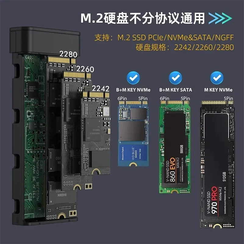 M2 Ssd Box High-Speed 9210b Chip Ingebouwde Koelventilator Nvme Dual Protocol Typec Naar Usb3.1