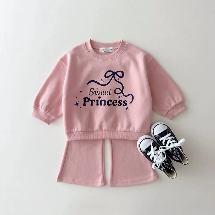 2026 Autumn New Children Long Sleeve Casual Clothes Set Girls Letter Print Bow Sweatshirt + Pants 2pcs Suit Toddler Outfits