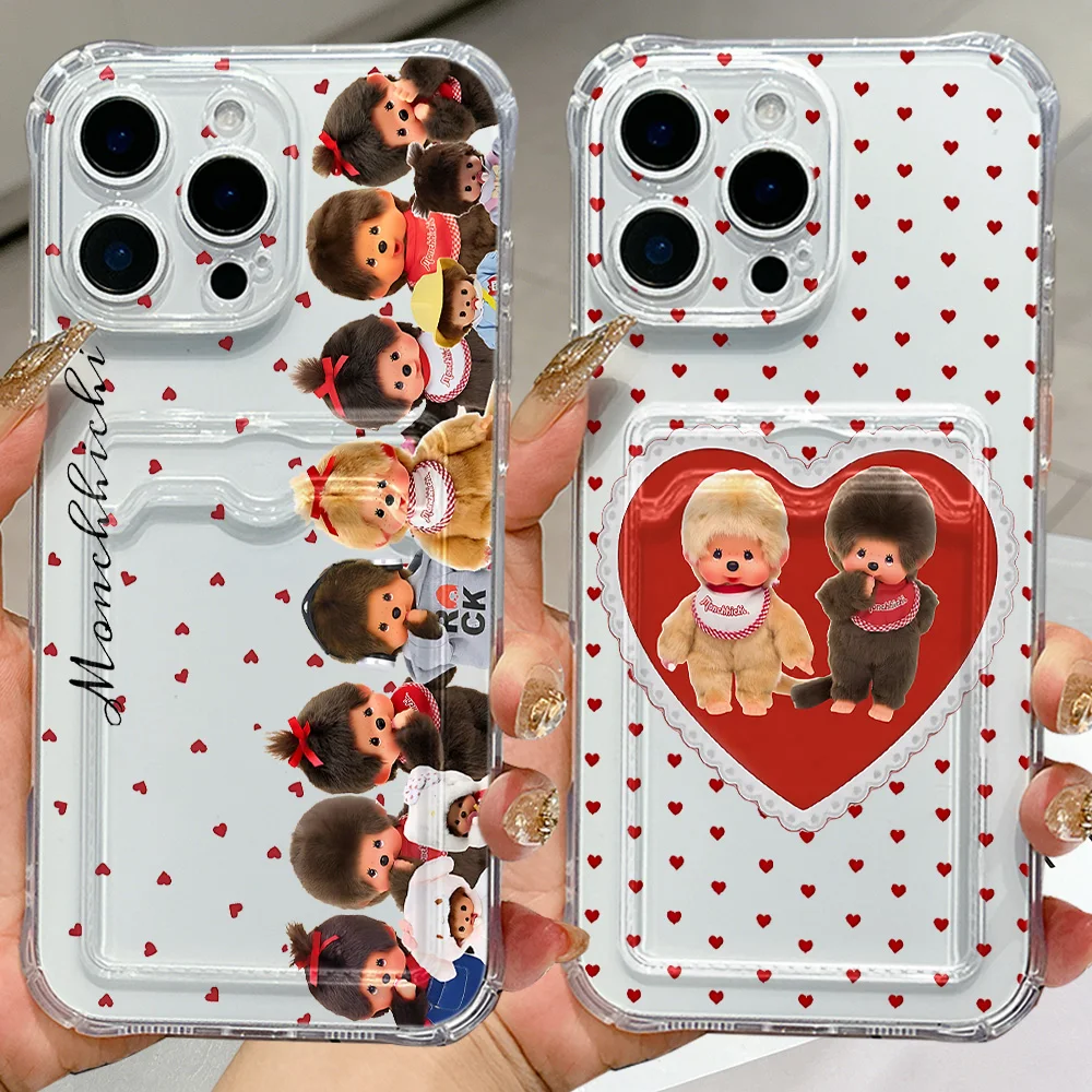 NEW Ins Cute M-Monchhichis Card Hold Phone Case For Samsung Galaxy S26 S25 S24 S23 S22 S21 S20 FE Edge Plus Ultra M33 M53 M54 5G