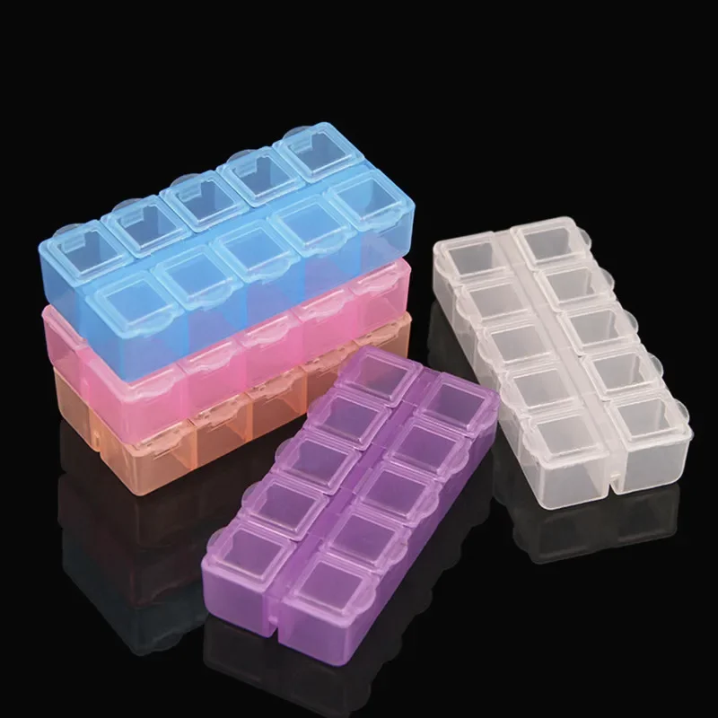 10 Grids Independent Adjustable Plastic Storage Box For Small Component Ring Jewelry Organizer Bead Pills Tool Nail Art Tip Case