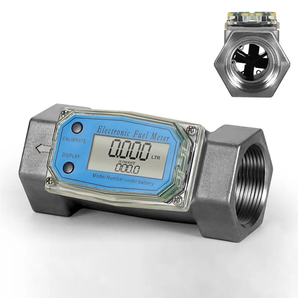 2 inch Stainless Steel Turbine Flow Meter Fuel Flowmeter with LCD Display Oil Fuel Flowmeter Digital Flowmeter BSPT/ NPT Counter