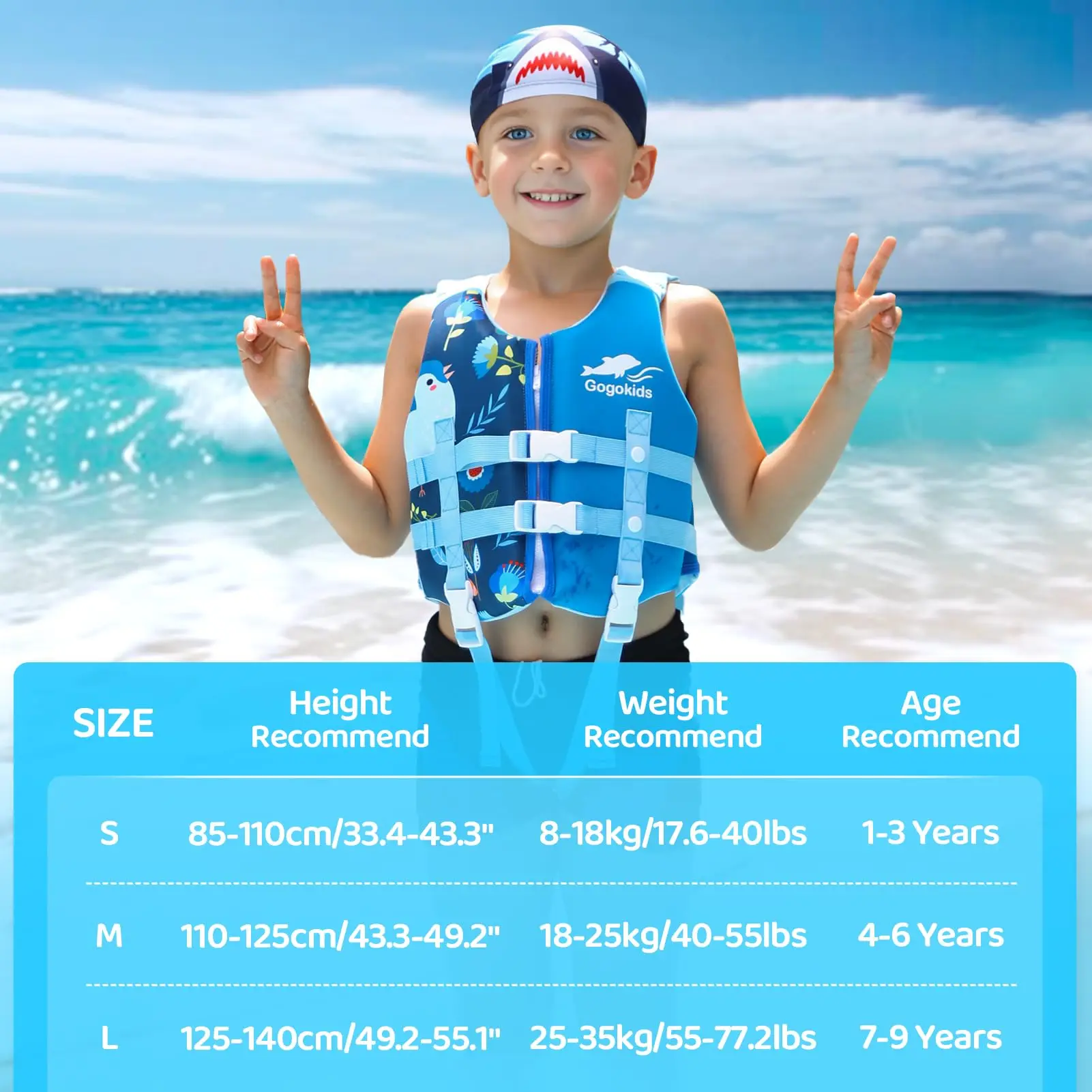 Gogokids-Gilet de sauvetage en néoprène pour enfants, veste flottante, maillot de bain pour tout-petit, assistance à la natation, entraînement à la flottabilité