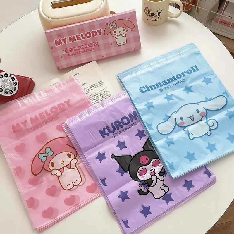 Multi purpose Adhesive Garbage Bag Hello Kitty Cinnamoroll Portable Household Dormitory Desktop Disposable Sanitary Bag