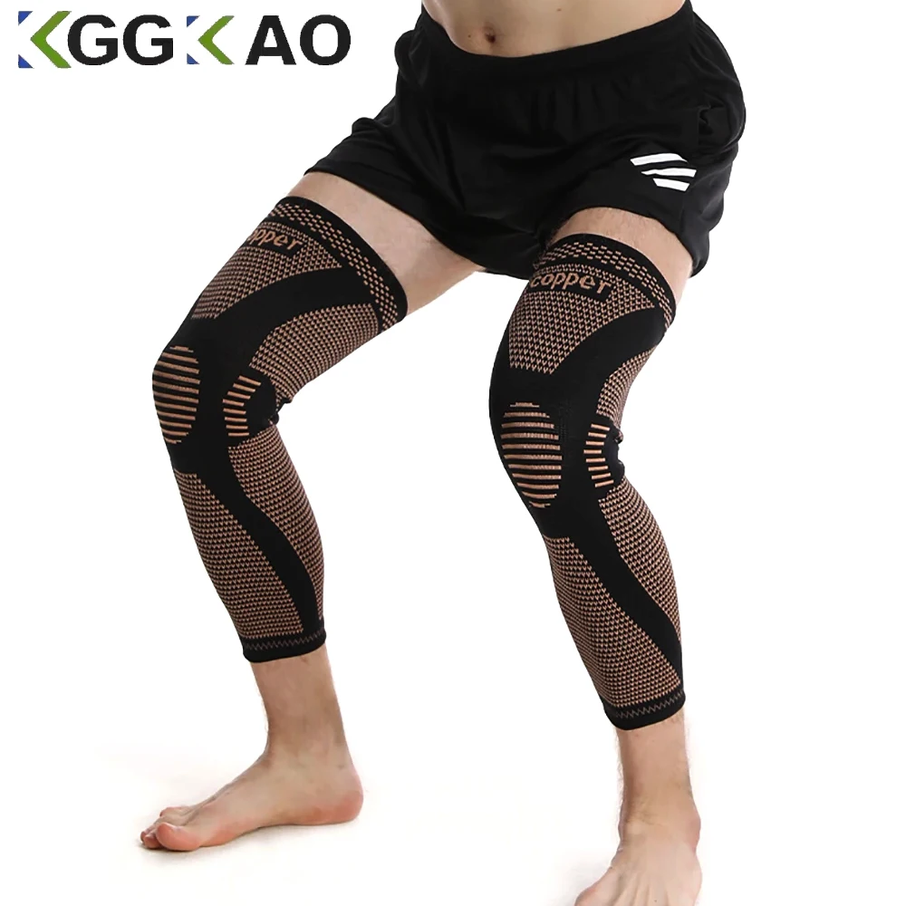 1/2 Stück Kupfer-Ganzbeinmanschetten, lange Kompressions-Kniebandagen für Männer und Frauen, geeignet für Basketball, Arthritis, Radfahren, Sport, Fußball, Fitness