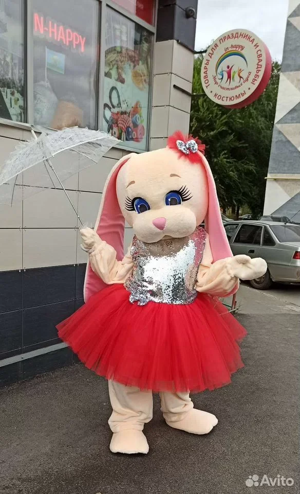 Costume da Mascotte Coniglietto in Peluche con Abito Rosso, Costume da Cameriera, per Spettacoli, Matrimoni, Cartoni Animati