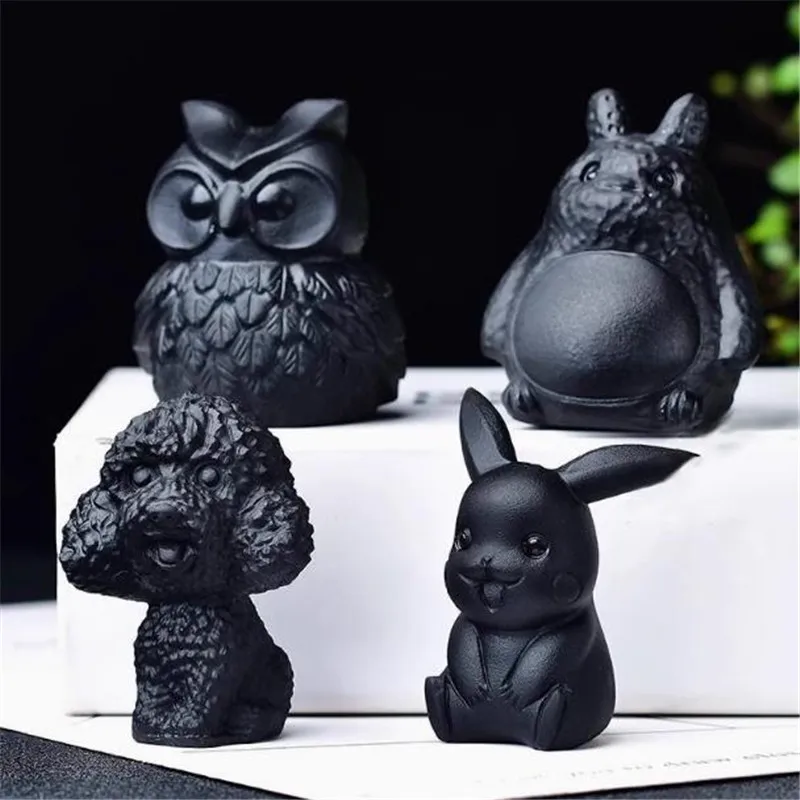 Natural Crystal Toothless Dragon Carved Obsidian Animals Quartz Figurine Healing Crystals Home Decor Reiki Gift