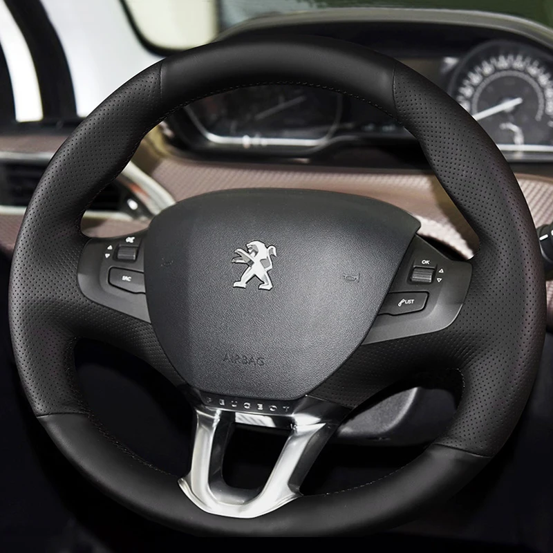 Car Steering Wheel Cover for Peugeot 208 Peugeot 2008 2014-2018 Diy Hand-sewn Sewing Genuine Leather on Steering Wheel Braid