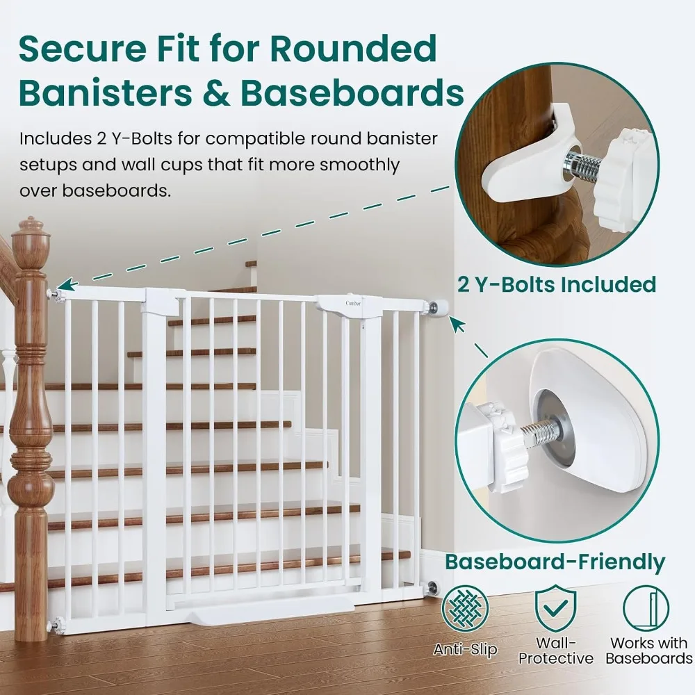 30-46 in Baby Gate for Stairs, Auto Close Dog Gate for Doorways, White