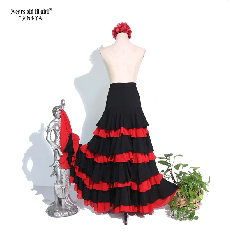 اسبانيا تنورة رقص الفلامنغو سماكة الشيفون نمط تنورة التدريب الأصلية GD14 #4