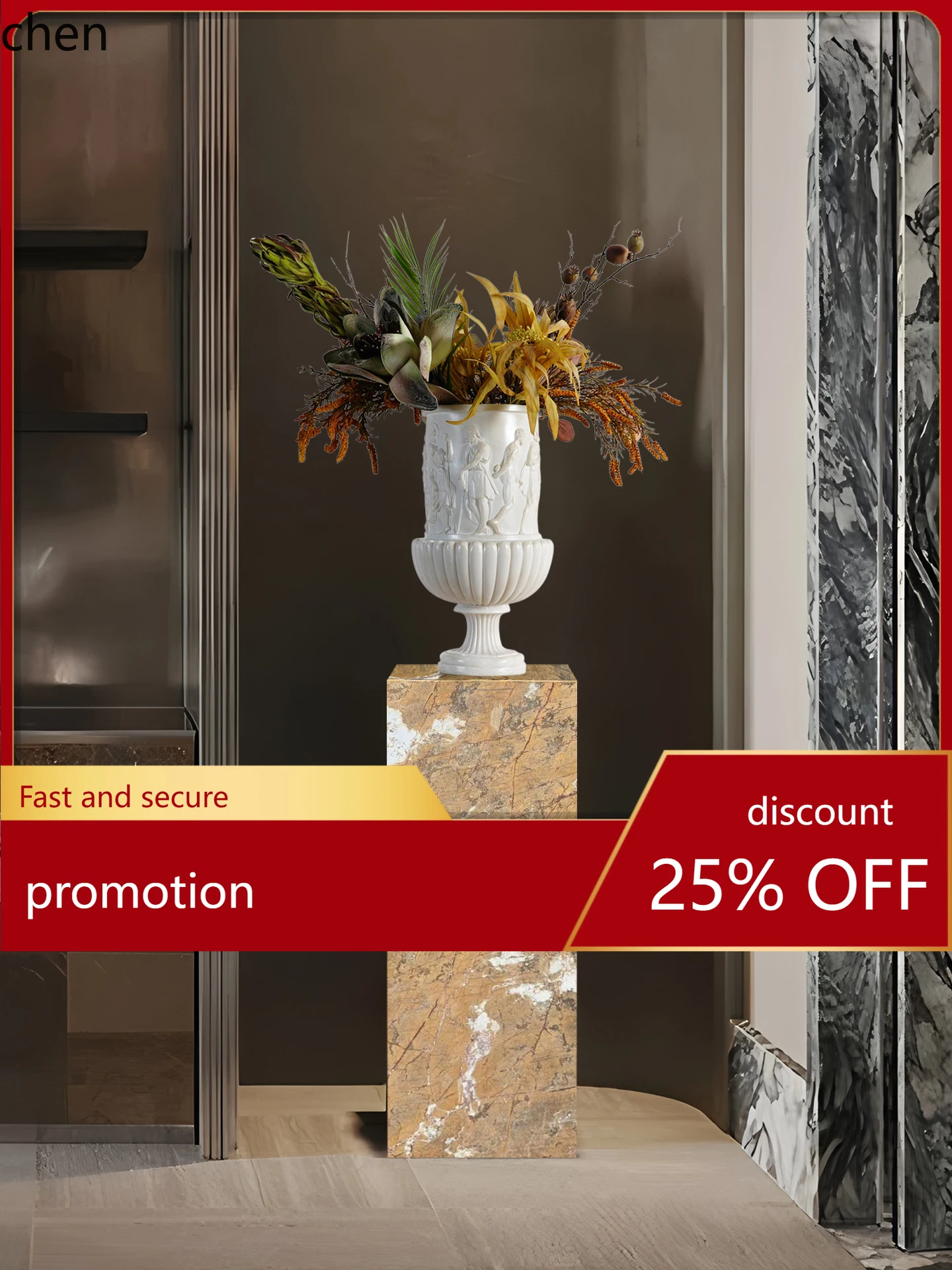 

HT Vintage Imitation Jade Vase for , Dining Room, Exhibition Hall, High-End Retro Relief Art Decorative Flower Arrangement