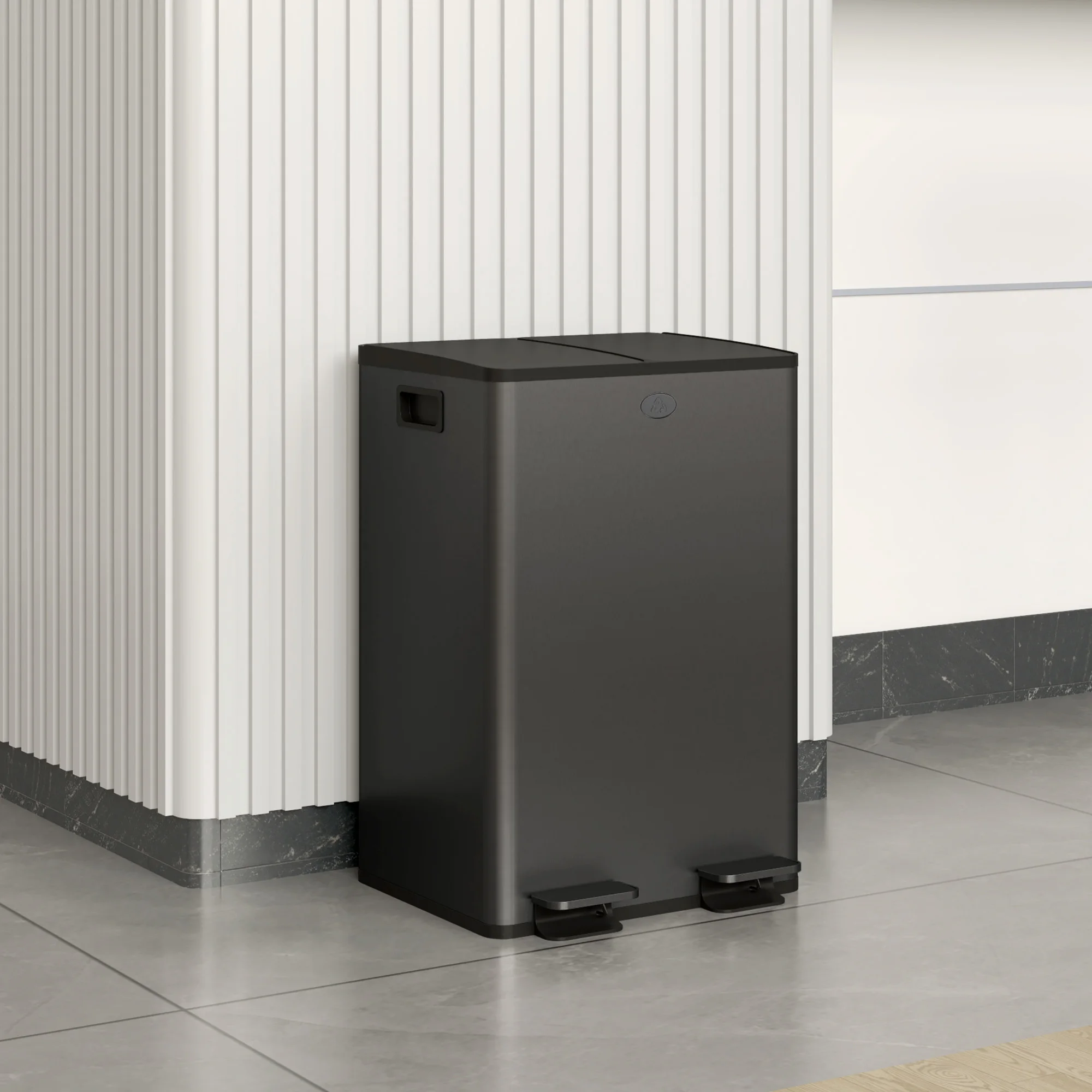HOMCOM afvalbak 2 x 28L roestvrij staal Afvalbak met Softclose deksel, uitneembare binnenbak, geurwerende compartimenten, Tretemer voor appartement, zwart