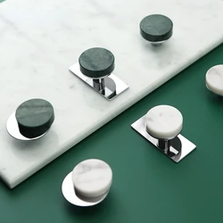 Natural Green Marble/ Brass Furniture Knob with Plate Cupboard Wardrobe Dresser Shoe Box Drawer Cabinet Bright Chrome Handles