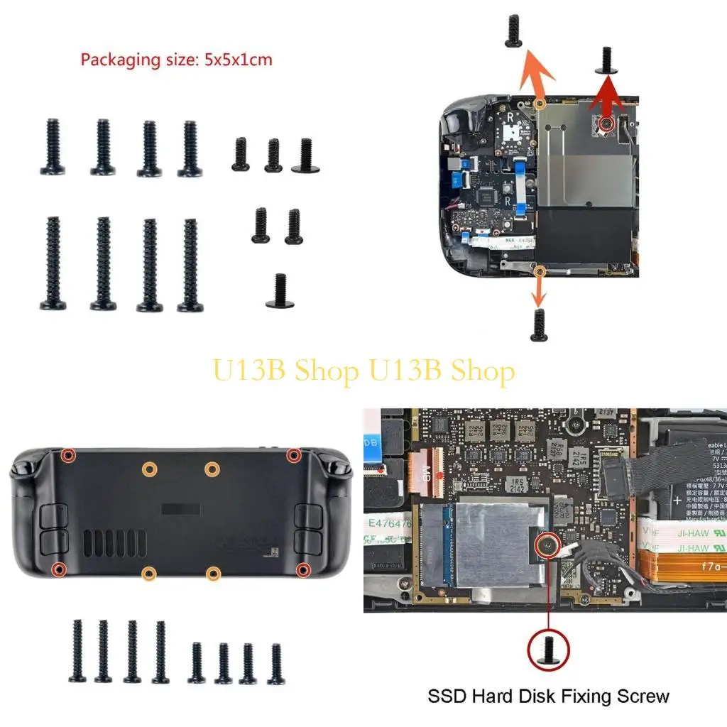 U13B Replacement Metal Screws Game Console Back Cover Rear Shell Screws with Hard Disk Screw Gamepad Accessory for Steam-Deck